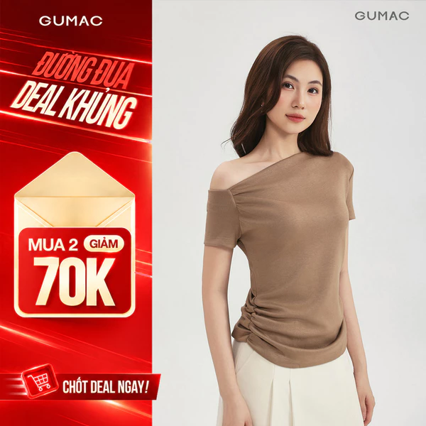 Áo Thun Nữ GUMAC Áo Kiểu Lệch Vai Form Ôm Nhún Eo Chất Thun Mịn Co Giãn Tôn Dáng ATF03031