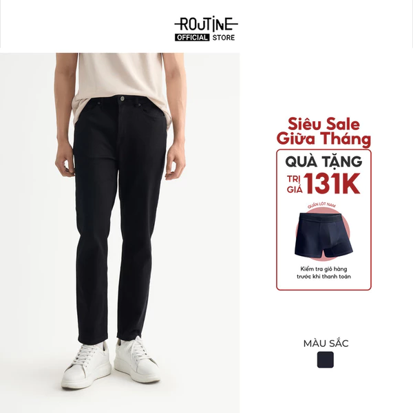Quần Jeans Nam Đen Trơn Form Slim Cropped - Routine 10S25DPA108C