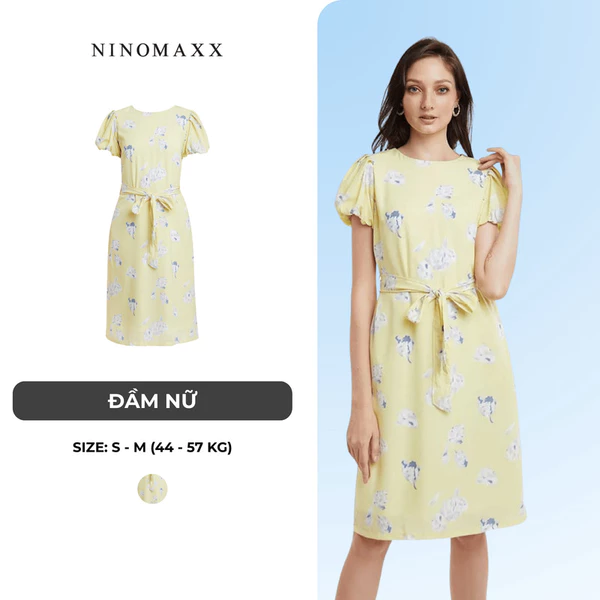 N&M đầm nữ tay ngắn phồng đai nơ dáng suông 2003171
