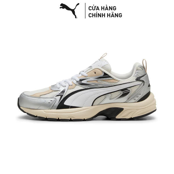 Giày Thể Thao PUMA Unisex Milenio tech_ Warm White-White-Silver Màu Trắng