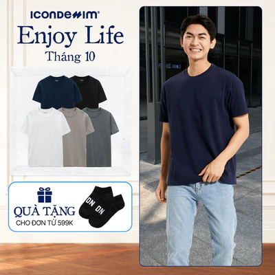 Áo thun nam trơn cổ tròn ICONDENIM, áo phông trơn vải cotton lightweight thoáng mát, siêu nhẹ, form regular ATID0190
