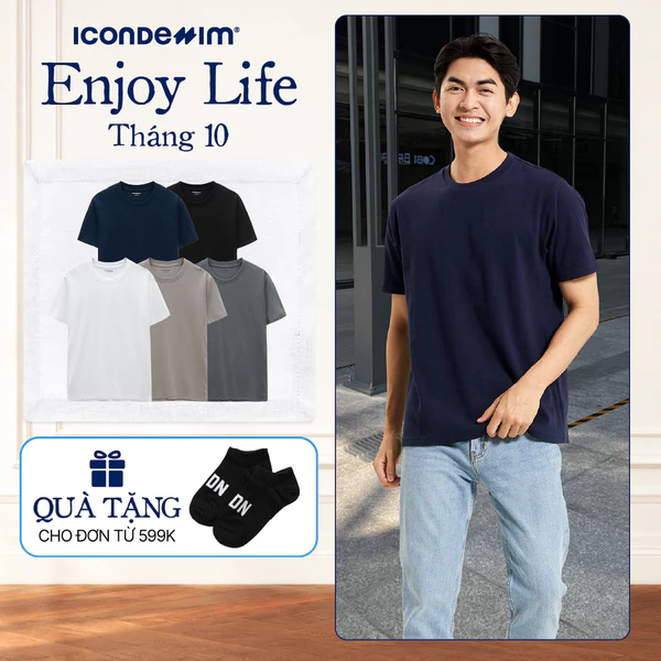 Áo thun nam trơn cổ tròn ICONDENIM, áo phông trơn vải cotton lightweight thoáng mát, siêu nhẹ, form regular ATID0190