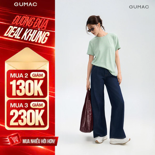 Quần Jeans Nữ GUMAC Form Ống Rộng Thiết Kế Basic Dễ Phối Đồ Hằng Ngày QJG05008