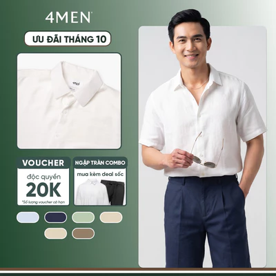 Áo Sơ Mi Nam Tay Ngắn Vải Linen Xước Đẹp 4MEN SM203, Vải Linen Form Regular Menswear
