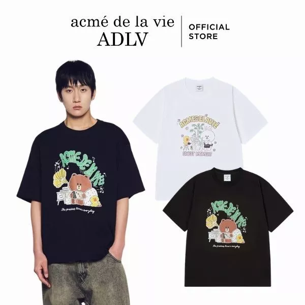 Áo thun ADLV Daily Line Friends dáng oversized màu Đen/Trắng - Hàng chính hãng