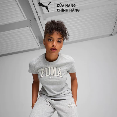 Áo Thun Thời Trang PUMA Nữ SQUAD Graphic Tee Light Gray Heather Màu Xám