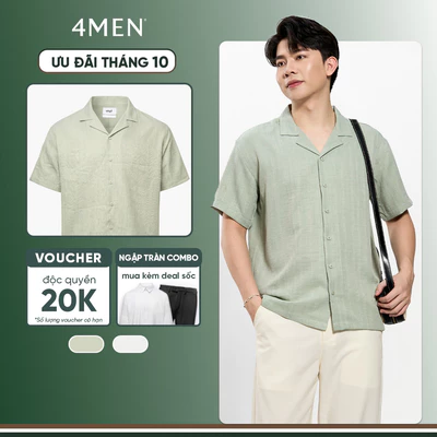 Áo Sơ Mi 4MEN Sọc Vân Chìm Cổ Cuban Ngắn Tay Form Relaxed SM206 Form Relax, Gọn Gàng, Thanh Lịch