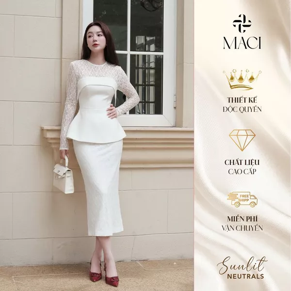Áo Peplum Trắng Phối Ren Dệt Co Dãn MACI MCAATTR0203 Thời Trang Nữ Thiết Kế Độc Quyền