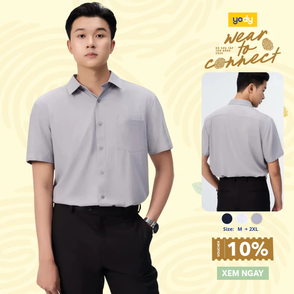 Áo Sơ-mi Yody Áo Ngắn Tay nam họa tiết vạt ngang phom Regular thoải mái TRA MOSS26A010