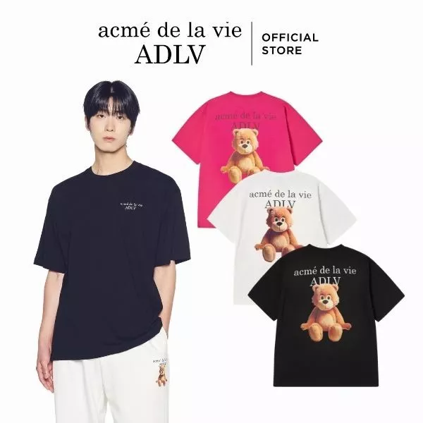 Áo Thun ADLV AC Bear Basic Logo dáng Oversized màu Đen/Kem/Hồng - Hàng chính hãng