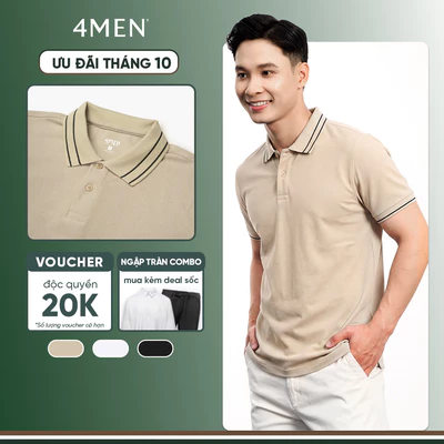 Áo Polo Nam 4MEN Bo Sọc Form Regular PO188 chất thun cá sấu lục giác, basic, thanh lịch, thoáng mát