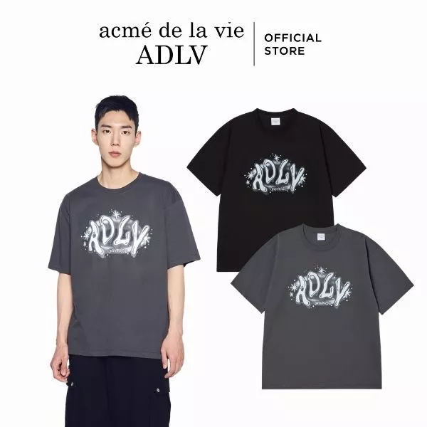 Áo Thun ADLV Universe Logo dáng oversized màu đen/than chì - Hàng chính hãng