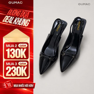 Giày Cao Gót Nữ GUMAC Thiết Kế Mũi Nhọn Cao 7cm Phối Khóa Thanh Lịch Sang Trọng GF07035