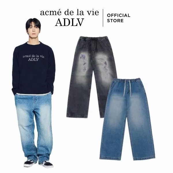 Quần Denim ADLV Full Banding Washing dáng semi-wide fit màu đen/xanh dương - Hàng chính hãng