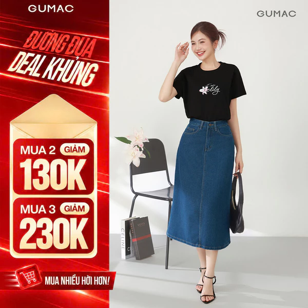 Chân Váy Jeans Gmorning - GUMAC Form A Tôn Dáng Túi Mổ Hàm Ếch Thanh Lịch YVJF01071 - YVG07102