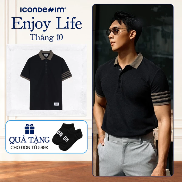 Áo Polo Nam ICONDENIM Phối Viền Tay Impressive Prospect Form Regular PLID0145