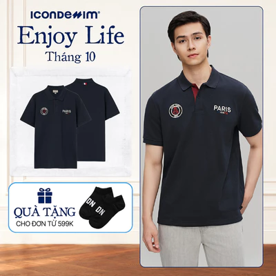Áo Polo Nam ICONDENIM Hoạ Tiết Paris Form Regular PLID0226