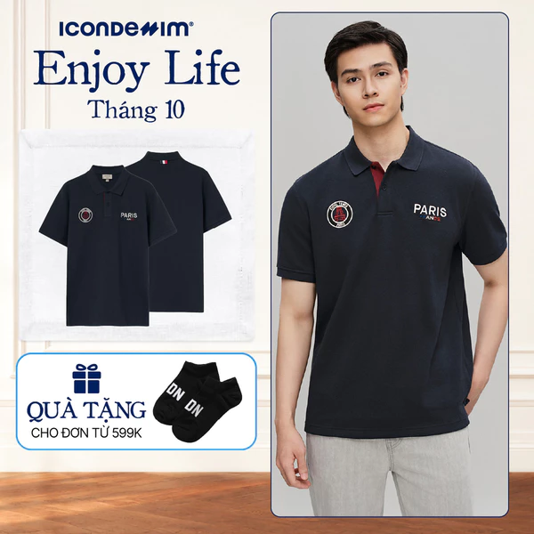 Áo Polo Nam ICONDENIM Hoạ Tiết Paris Form Regular PLID0226