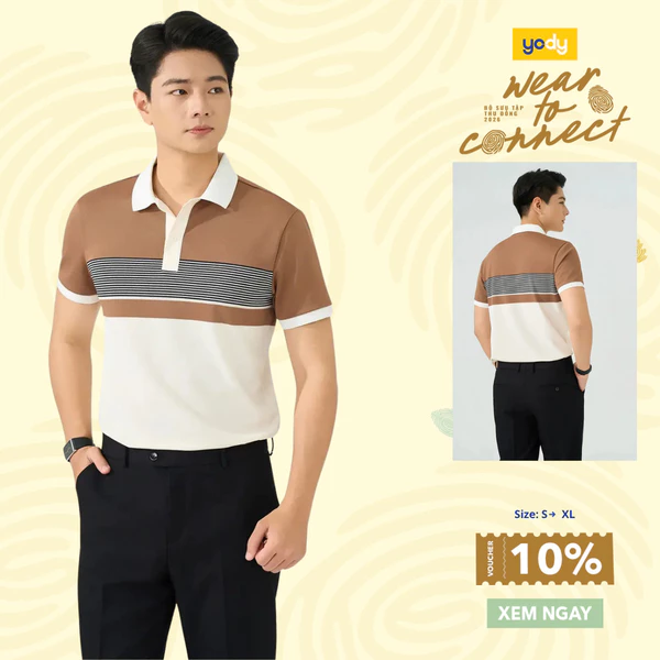 Áo Polo Nam Yody Pha Phối Kẻ co giãn thoáng mát chống nhăn MCPO25A533
