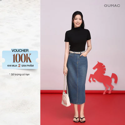 Chân Váy Jeans Nữ GUMAC Chân Váy Bút Chì Dáng Midi Xẻ Tà Tôn Dáng Trẻ Trung VD12037