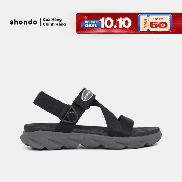 Giày Sandals Nam Nữ Shondo F6 Quai Xoay Đế Xám Phối Đen F6S1212