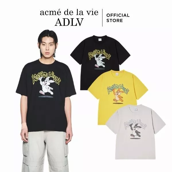 Áo Thun ADLV Cartoon Chinchilla Dáng Oversized Màu Đen/Xám Nhạt/Vàng - Hàng chính hãng