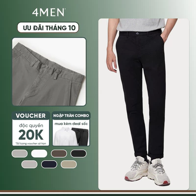 Quần kaki dài nam trơn 4MEN QK018 form slimfit ôm tôn dáng, vải mềm mại, co giãn tốt, trẻ trung