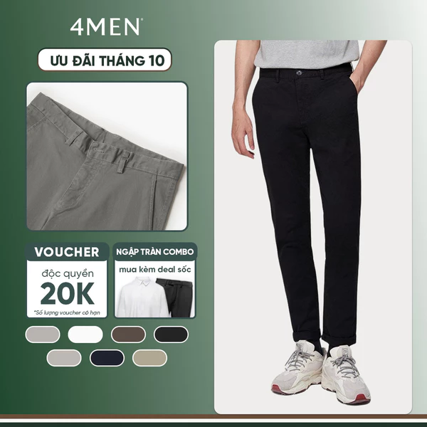 Quần kaki dài nam trơn 4MEN QK018 form slimfit ôm tôn dáng, vải mềm mại, co giãn tốt, trẻ trung