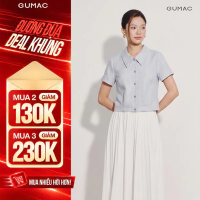 Áo Sơ Mi Nữ Form Lửng GUMAC Áo Cổ Lá Nhọn Cài Nút Kim Loại Thanh Lịch Công Sở AG04100