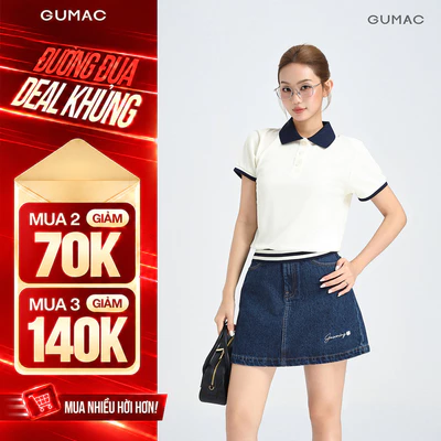 Chân Váy Jeans Nữ Gmorning - GUMAC Form Ngắn Tôn Dáng Thêu Chữ Cá Tính Thời Trang YVJF12089