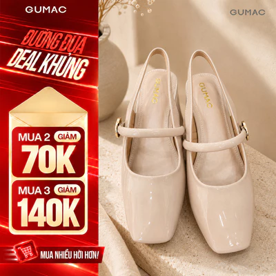 Giày Cao Gót GUMAC Gót Vuông 4cm Da PU Bóng Quai Ngang Thời Trang GG05066