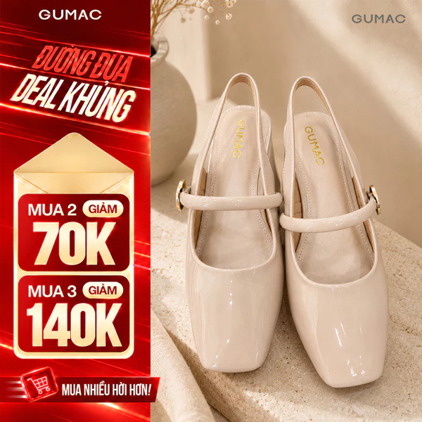 Giày Cao Gót GUMAC Gót Vuông 4cm Da PU Bóng Quai Ngang Thời Trang GG05066