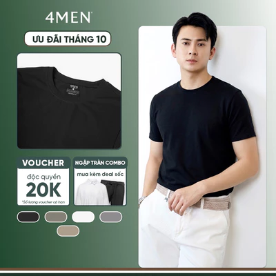 Áo thun nam cổ tròn trơn 4MEN AT186 form modern đẹp ôm body, vải cotton cao cấp co giãn 4 chiều thấm mồ hôi, giá rẻ