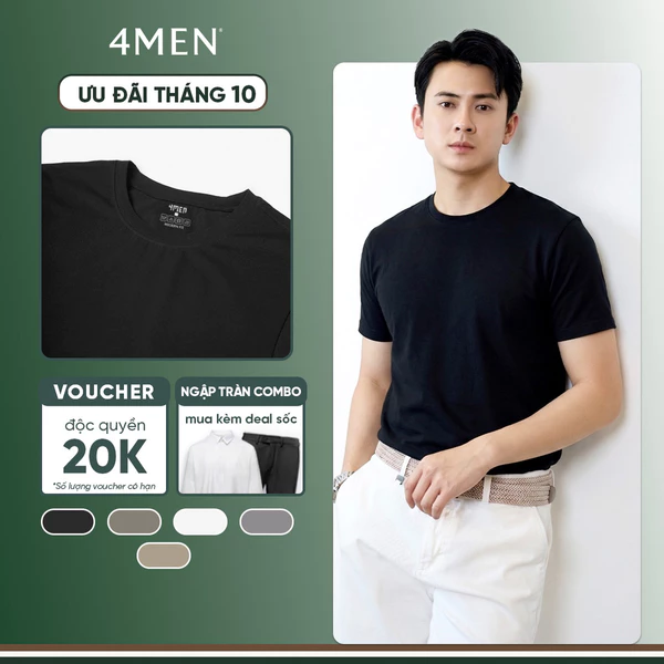 Áo thun nam cổ tròn trơn 4MEN AT186 form modern đẹp ôm body, vải cotton cao cấp co giãn 4 chiều thấm mồ hôi, giá rẻ