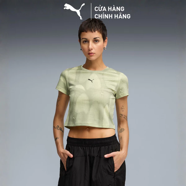 Áo Thun Thời Trang PUMA Nữ DARE TO AOP Baby Tee Lux Army Màu Xanh Lá