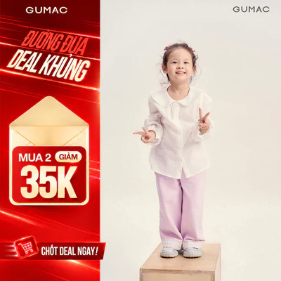 Áo Kiểu Bé Gái GUMAC Form Suông Cổ Lá Sen Tay Dài Bo Chun Vải Xô Xinh Xắn AKG04074