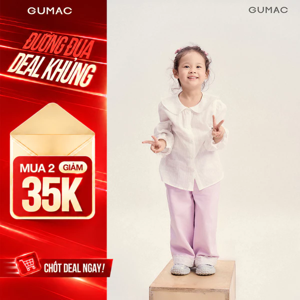 Áo Kiểu Bé Gái GUMAC Form Suông Cổ Lá Sen Tay Dài Bo Chun Vải Xô Xinh Xắn AKG04074