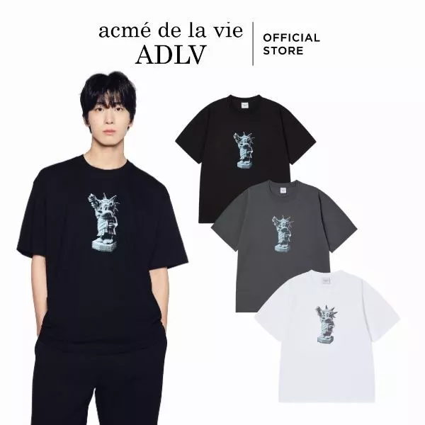 Áo Thun ADLV AC Bear Statue Of Liberty dáng oversized màu đen/than chì/trắng - Hàng chính hãng