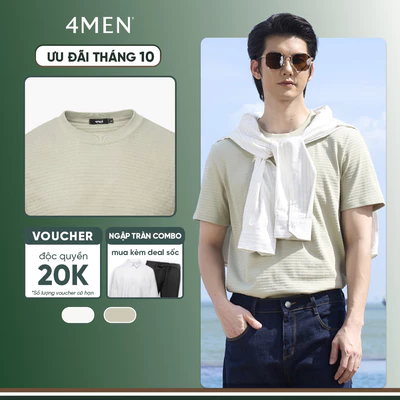 Áo Thun Vân Nổi 4MEN Thêu Chiếc Thuyền Form Regular AT191 Năng Động, Thoáng Mát