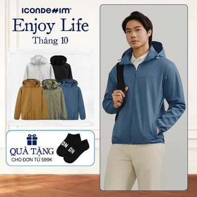 Áo Khoác Dù Nam ICONDENIM Có Nón Mỏng Nhẹ Pocketable Form Regular AKID0196