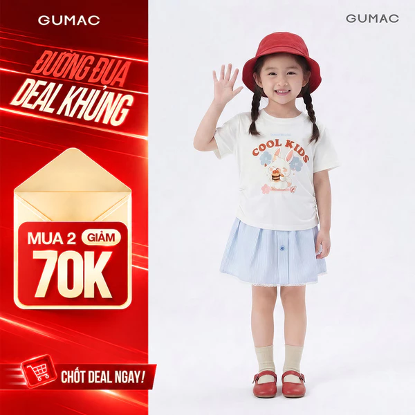 Áo Thun Bé Gái GUMAC Form Suông Tay Ngắn Cổ Tròn In Hình Thỏ Phong Cách COOL KIDS ATGG08130