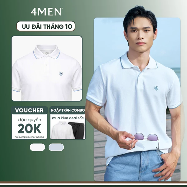 Áo Polo Mắt Chim 4MEN Thêu Logo Con Thuyền Form Regular PO187 Tay Ngắn, Form Gọn Gàng, Nam Tính Lịch Sự