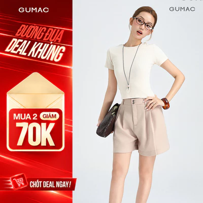 Quần Short Nữ GUMAC Form Suông Lưng Cao Cạp Cao Xếp Ly Nút Đôi Chất Tuyết Mưa Đứng Form Thoải Mái LSHG0408