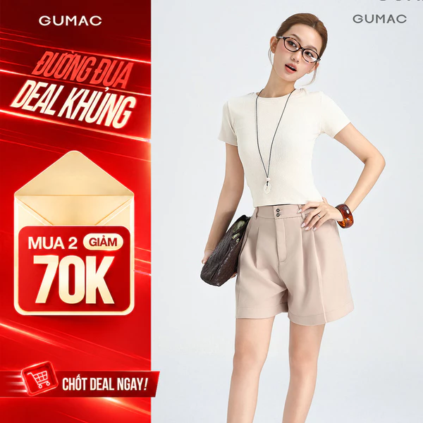 Quần Short Nữ GUMAC Form Suông Lưng Cao Cạp Cao Xếp Ly Nút Đôi Chất Tuyết Mưa Đứng Form Thoải Mái LSHG0408