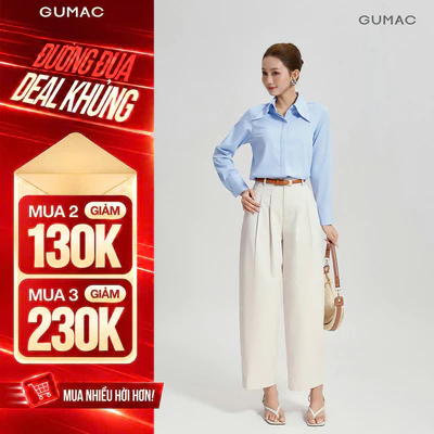Quần Tây Nữ GUMAC Phom Ống Cong Hiện Đại Hai Ly Thân Trước Lưng Bản 4cm Chỉn Chu Tinh Tế QG06062