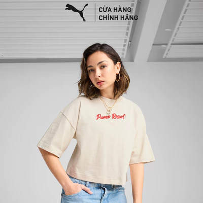 Áo Thun Thời Trang Tay Ngắn PUMA Nữ PREMIUM ESS Graphic Tee Alpine Snow Màu Trắng