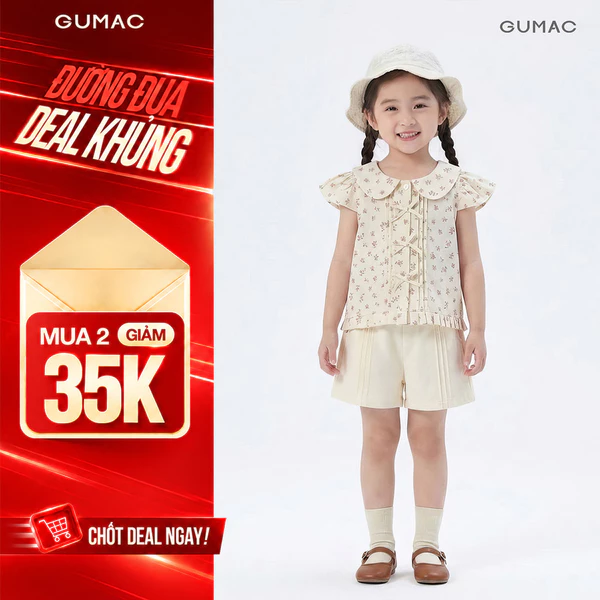 Áo Kiểu Bé Gái GUMAC Họa Tiết Hoa Nhí Cổ Sen Tay Cánh Tiên Phối Bèo Dây Cột Nơ Nữ Tính AGG08127