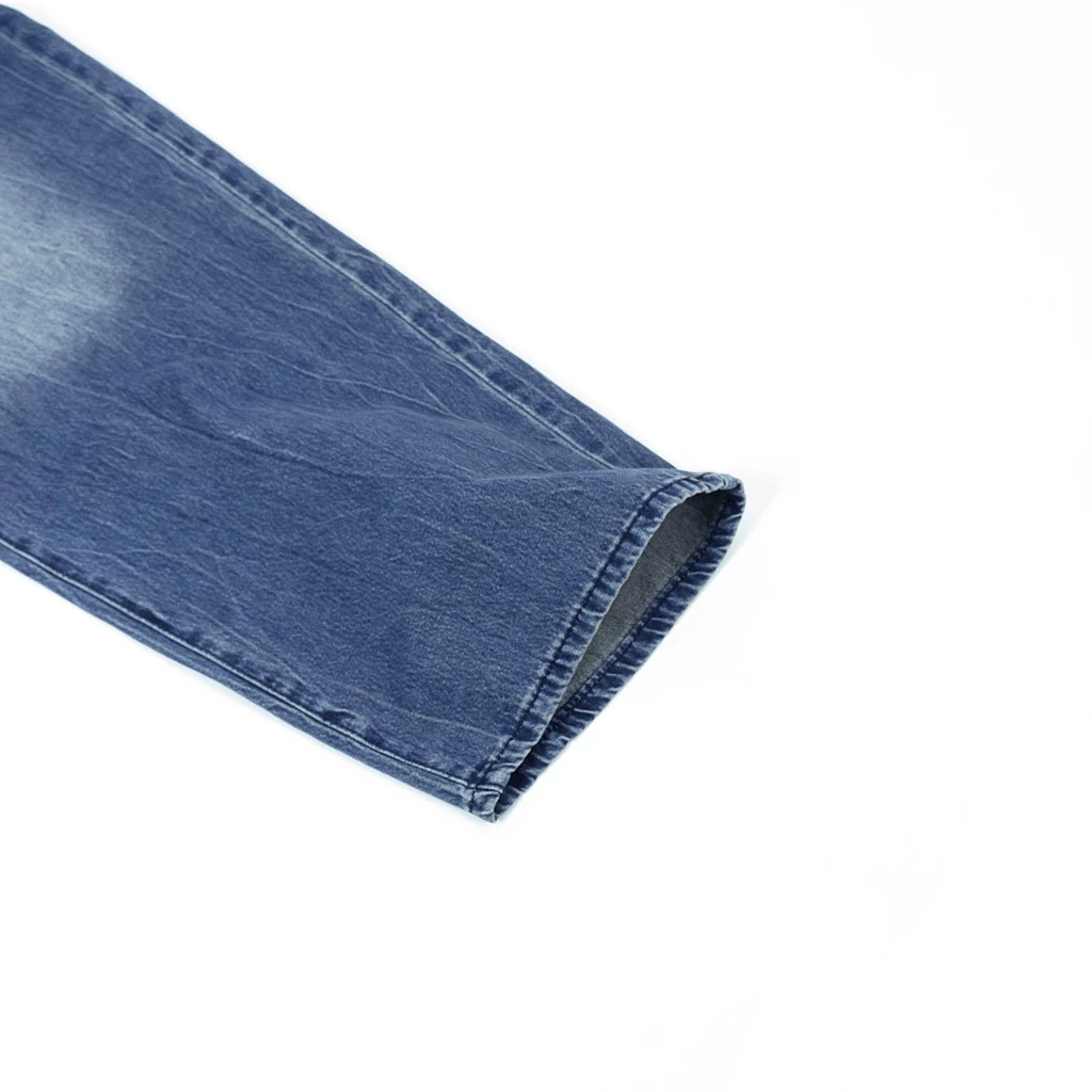 Quần jean dài ống rộng nam màu xanh được wash nhẹ phần đùi Lousei thương hiệu HUGU chuẩn form cứng cáp không đổ lông