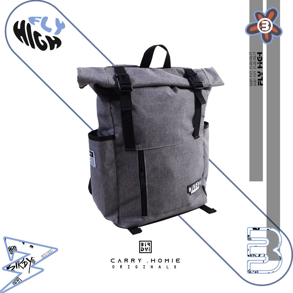 Balo laptop 13 inches nam nữ đi học đen, nắp gập vải canvas local brand BIRDY- CARRY HOMIE Backpack