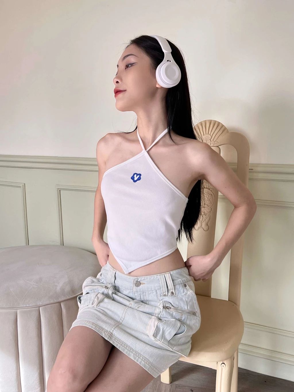 Áo croptop cổ yếm nữ Vicolas cột dây chất contton thun gân - VICO3 YẾM CROPTOP